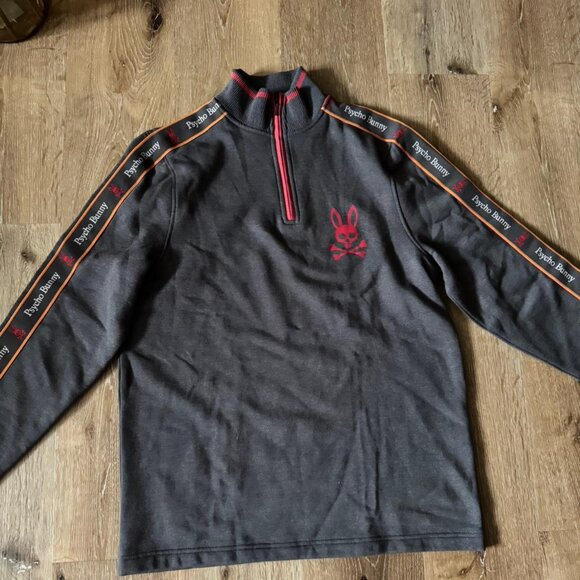 Psycho Bunny Mens Gray Red Quarter Zip Pullover Size M - Picture 2 of 4